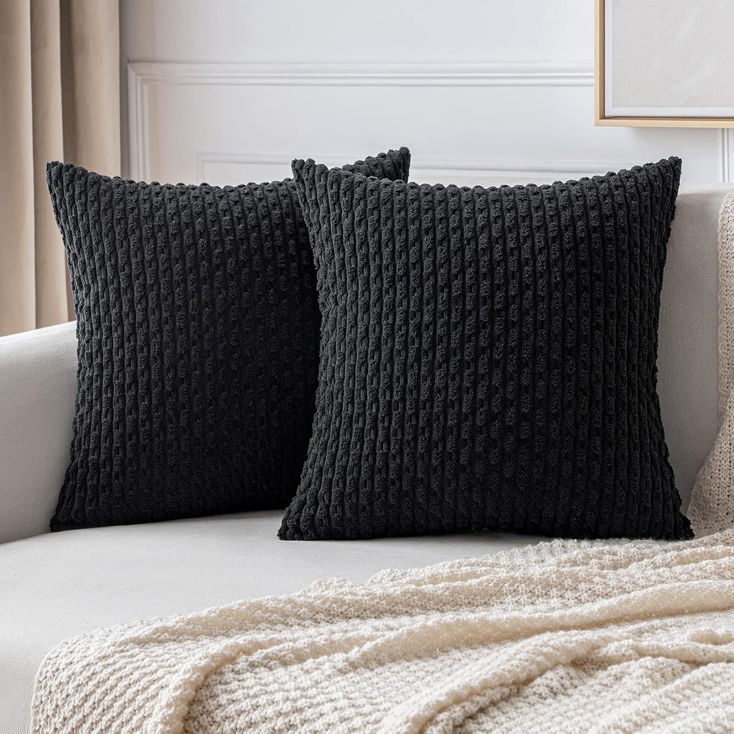 MIULEE Pack of 2 Decorative Throw Pillow Covers 18x18 Inch Soft Boho Striped Textured Corduroy Pillow Covers Spring Modern Farmhouse Home Decor for Couch Bed Sofa Living Room Sage Green