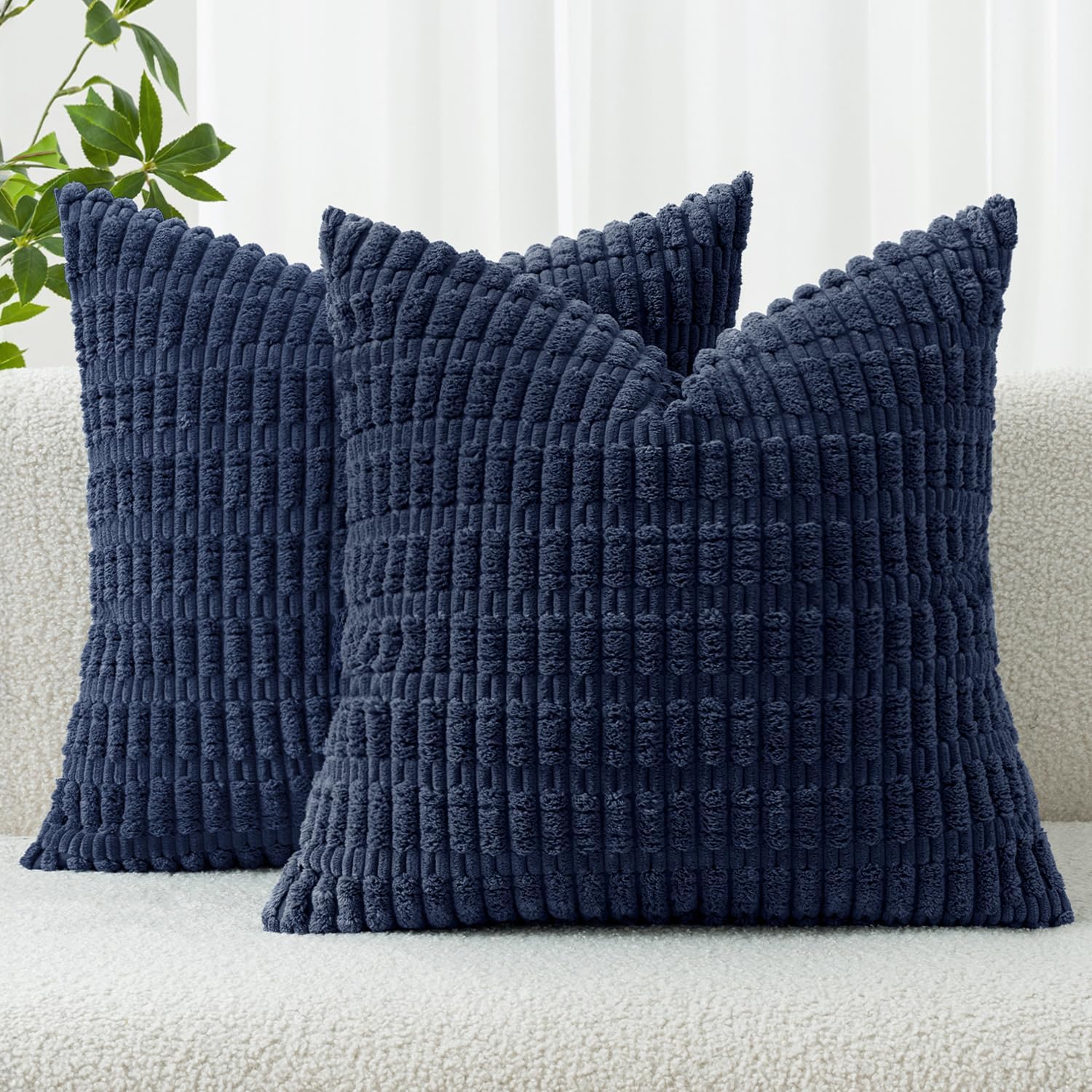 MIULEE Pack of 2 Corduroy Decorative Throw Pillow Covers 18x18 Inch Soft Boho Striped Pillow Covers Modern Farmhouse Home Decor for Sofa Living Room Couch Bed Cream White