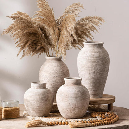 Ceramic Flower Vase Home Decor - Small Farmhouse Table Vases Rustic Vintage Living Room Kitchen Bedroom Decorations for House Book Shelf Office Coffee Desk Dining Fireplace (6" Retro)