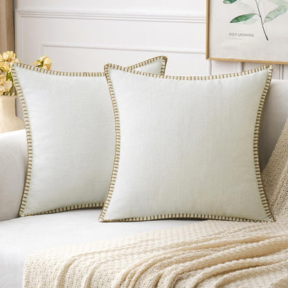 MIULEE Pack of 2 Couch Throw Pillow Covers 18x18 Inch Sage Green Farmhouse Decorative Pillow Covers with Stitched Edge Soft Chenille Solid Dyed Summer Pillow Covers for Sofa Bed Living Room