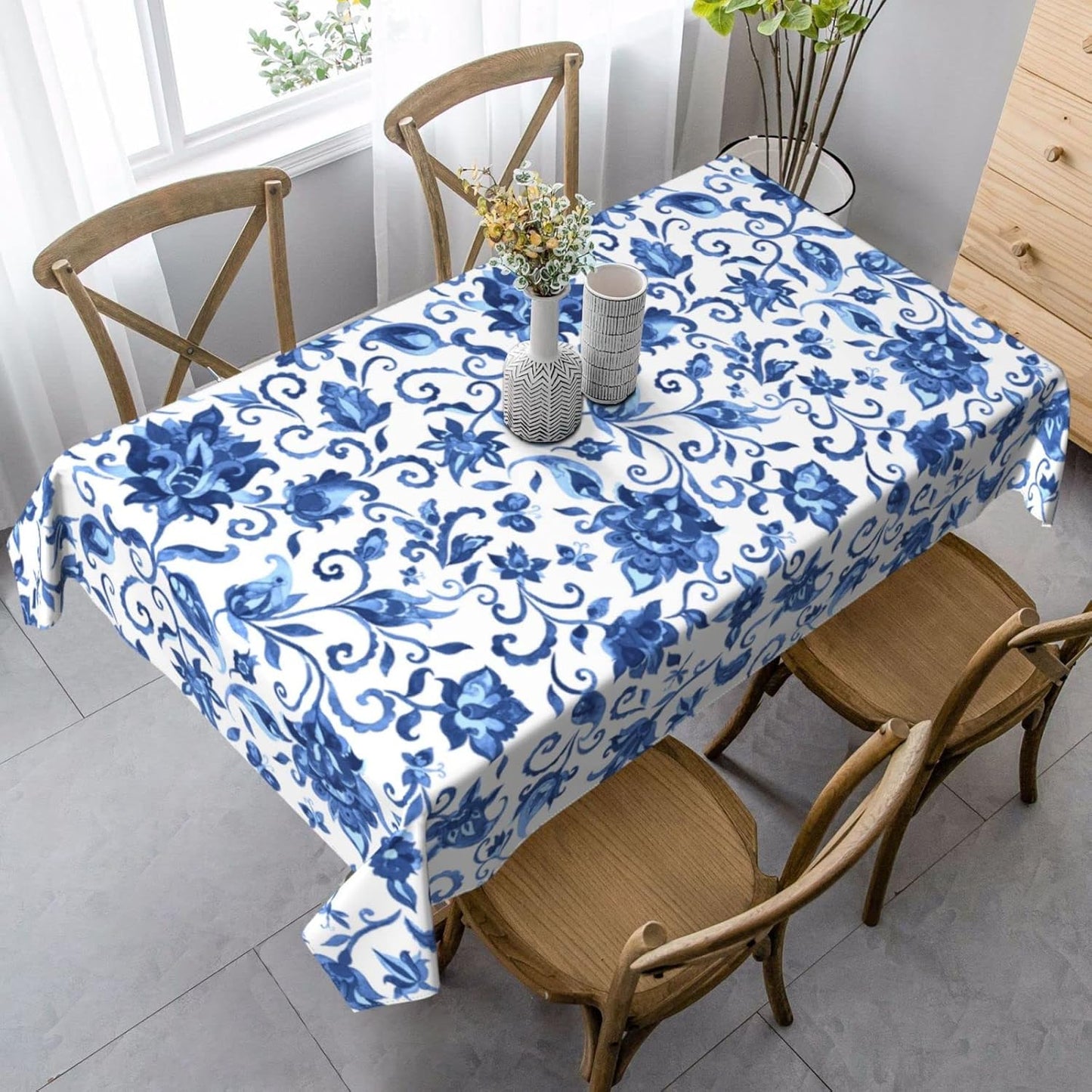 Teal Grey Tablecloth Turquoise Rectangle Table Cloth Washable Table Cover for Decoration Kitchen Dining Room 60x90 Inch