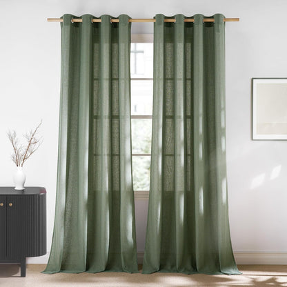 Natural Linen Curtains 84 inch Long 2 Panels Set, Grommet Top Thick Linen Burlap Semi Sheer Vertical Drapes Privacy Assured with Light Filtering for Bedroom/Living Room, W55 x L84