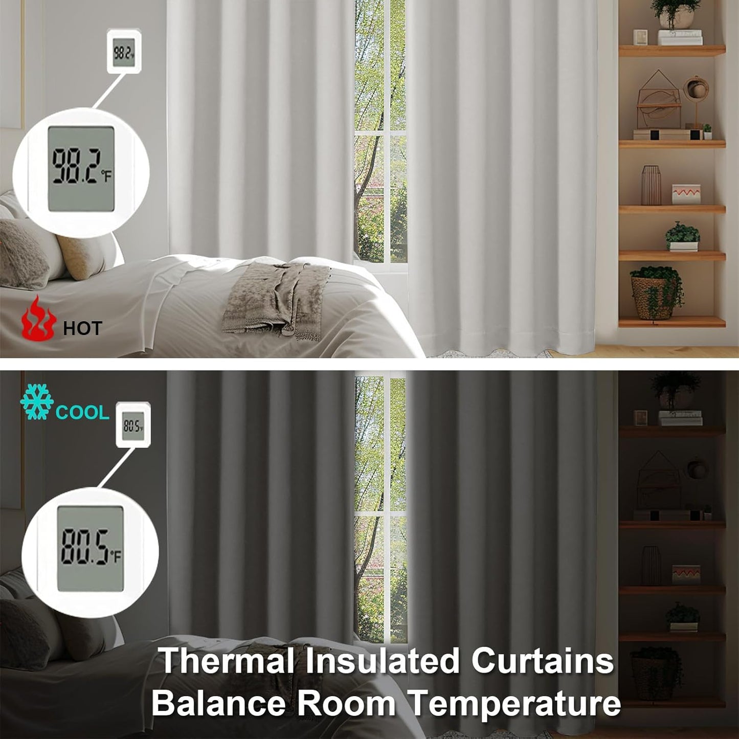 Natural Blackout Curtains for Bedroom 63 Inch Length 2 Panels Set, Solid Thermal Insulated Energy Saving Rod Pocket Window Treatment Curtains Blackout Drapes, W40 x L63 Inch, Natural