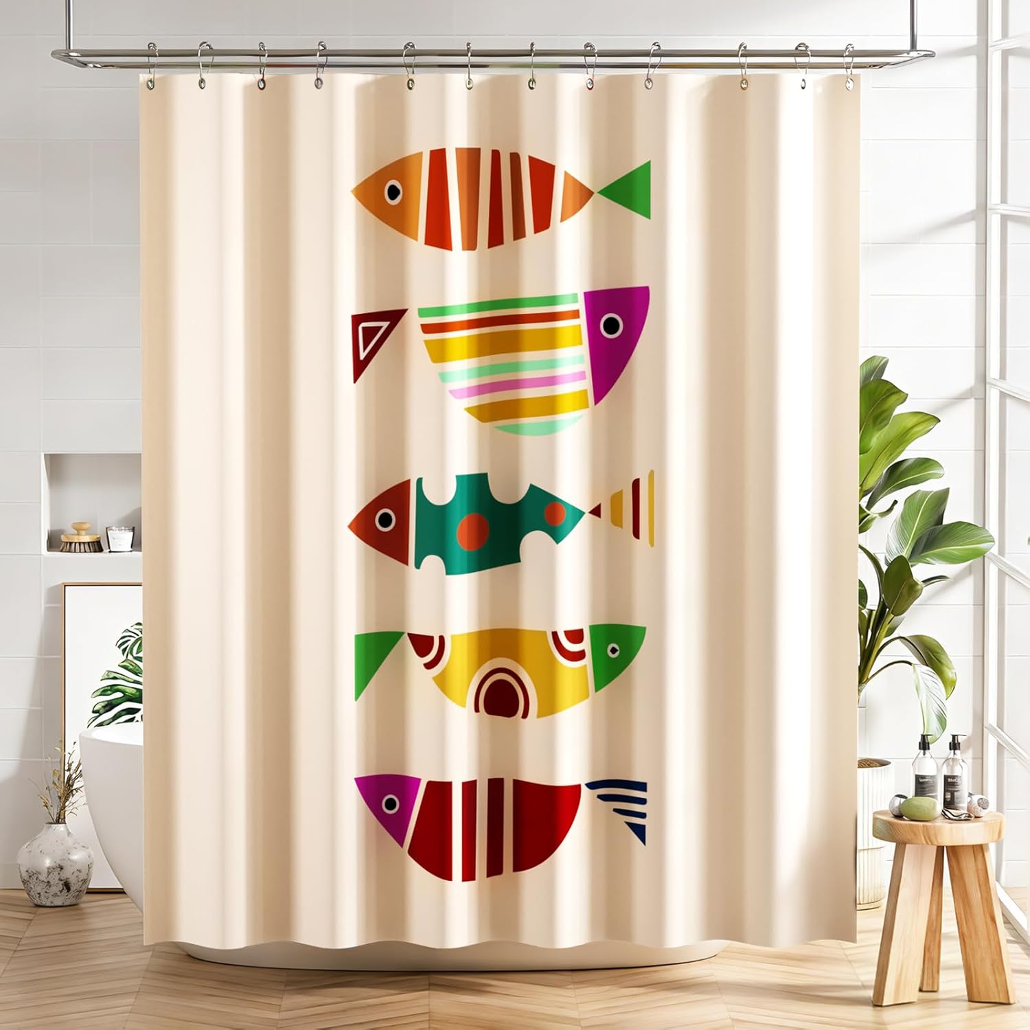 Shower Curtain, Washable Cloth Black Shower Curtain Sets with 12 Shower Curtain Hooks, Fabric Rustic Black and White Striped Curtain, Farmhouse Bathroom Curtains, 72x72 Inches
